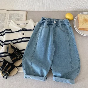 Custom Tag Plain Jean Infant Toddler Baby Boys Girls Straight Leg Jeans Kids Denim Pants