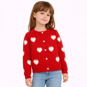 Custom Toddler Girl Clothes Chunky Winter Baby Girls Knit Sweater Peach Jacquard Knitted Kids Sweater Cardigan