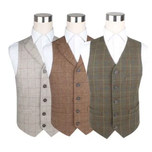 Custom Tweed Wool Waistcoat Men Plaid Formal Suit Vest Cotton Vest Waistcoat