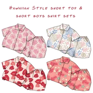 Custom Two piece Kids Boys Sets Hawaiian Print Short Top Short Casual Daily Child Set