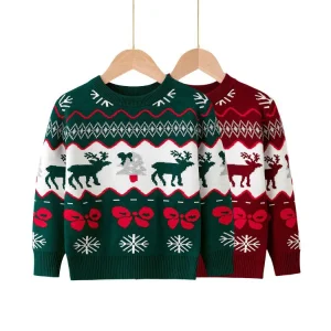 Custom Unisex 100% Cotton Children Christmas Knitwear Boys Girls Crewneck Cartoon Pullover Bottoms Children’s Sweater