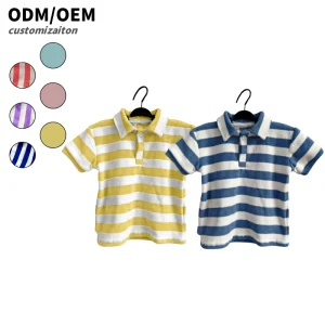 Custom Unisex Baby O neck Short Sleeve Stripe Polo Shirt Cotton Towel Unisex Baby T shirt