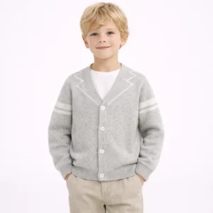 Custom V Neck Baby Boy and Girls Jacquard Knitted Sweater Children Knitwear Cardigan