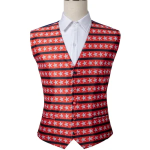 Custom Vest Full Size Silk Look V Neck Waistcoat Vest for Mens Boys Suit American Flag Vest Necktie Bowtie Hanky