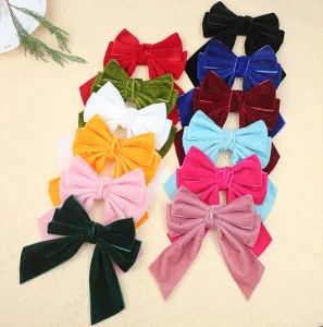 Custom Vintage Hair Bows Cute Aesthetic Hair Accessories Embellished Velvet Girls Hair Bow Ribbon for Kids Women Teens