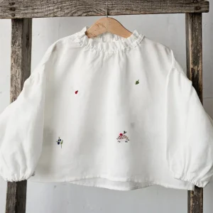 Custom White Embroidered Long Sleeve Shirt Girls Top 100% Cotton Natural Organic Baby Clothes Kids Clothing