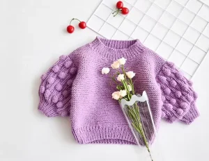 Custom Winter Children’s Solid Color Cute Coat Knitwear Cardigan Warm Knitted Sweaters for Kids Girl