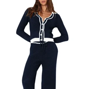 Custom Women Fall Sweater Knit Set Matching Two Piece Casual Outfits Kint Women Blouse and Sweater Shirt Set Girls Sweater Set