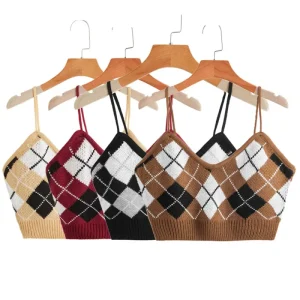 Custom Women Sweater Knit Vest Girl Short Knitwear Ladies Camisole Knit Top Embroidery Sweater Vest Tank Tops