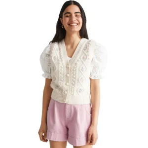 Custom Women Sweater Vest Girl Short Knitwear Ladies Pointelle Knit Top Sweater Vest Buttoned Cable Knit Vest