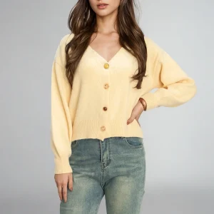 Custom Women’s Knit Sweater Cardigans V Neck Long Sleeve Wool Cardigan Tops for Ladies