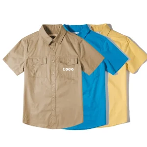 Custom logo Casual Woven Button Down Short Sleeve Boys Sun protection Jacket Kids Fishing Shirts With Pocket