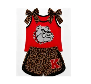 Custom logo School Logo Girl Short 2 Piece Cheer Leading Theme Sports Outfits Football Team Print Girls Spirit Outfits