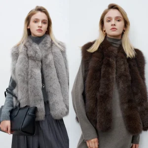 Custom made Luxury Genuine fox Fur Vest for Girls Fur Coat fox Fur Vest for Girls