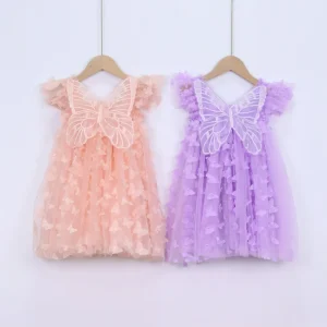 Custom-made Summer Princess Dress for Girls with Embroidery Wings 3D Butterfly Decal Toddler Girls Dresses