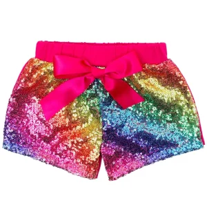 Customer Design Cotton Rainbow Sequins Glitter Sparkle Bow Kids Baby Girl Shorts