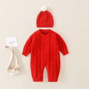 Customisable Cotton Bodysuit for Boys and Girls Woolen Romper with Button Closure for Spring Autumn Winter Infants Toddlers