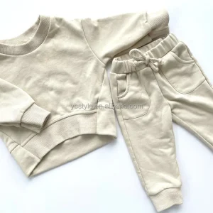 Customizable 100% Cotton Baby Sweatsuit Outfit Set Unisex Two Piece Long Sleeve Suit with Breathable Anti Bacterial Fabric