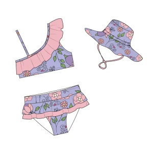 Customizable 3 Piece Girls Swimsuit Set with Floral Pattern Sun Protection Breathable Eco Friendly Designs for Children