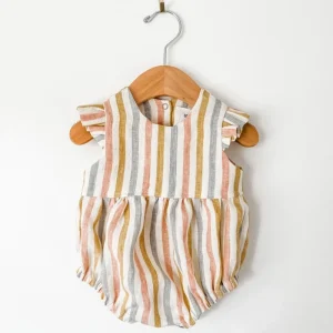 Customizable Baby Girl 100% Linen Baby Rainbow Bubble Jumpsuit
