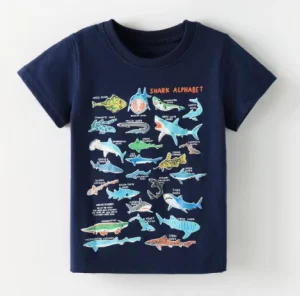 Customizable Boys Short Sleeve T shirt European Style Luminous Animal Print Kids Crew Neck T shirt in Stock