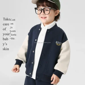 Customizable Boys Toddler Kids Baseball Jacket Contrast Sleeves Exquisite Embroidery Wear Resistant