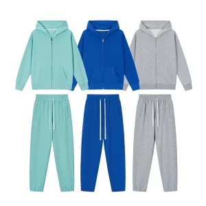Customizable French Terry 100% Cotton 280GSM Kids Boy and Girl Full Zip up Tracksuit Hoodie Sweatshirt Set Children Jogger Set