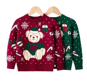 Customizable Winter Jumper for Boys Girls Christmas Jacquard Knit Sweater with Animal Pattern Casual Style for Europe America