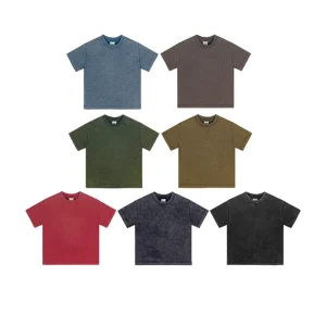 Customize Children Boys Girls Plain T Shirt With Logo Label Solid Color 100% Cotton Acid Wash Oversize T Shirts for Kids