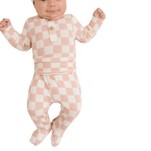 Customize Design Girls Long Sleeve Print Snug Fit Pajamas Blush Checkered Two Piece Set Children Pajamas Baby Sleepwear