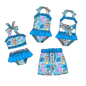 Customize Toddler and Baby Girls Long-Sleeve Swimming Trunk Swimsuit Sets Kids Swimwear Bathing Suits