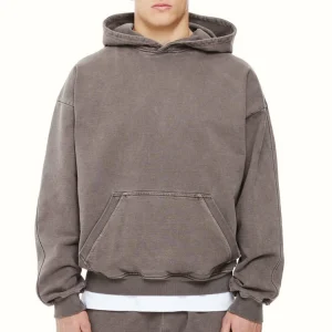 Customized 100% Washed Pure Cotton Solid Loose Fit Heavyweight Knitted Autumn Thick Fluffy Hooded Pullover for Boys