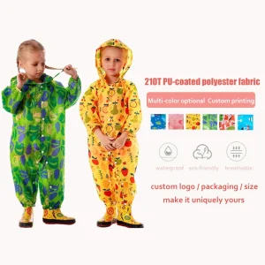 Customized 210T Polyester Rain Suits Lovely Cartoon Patterns Waterproof Dustproof Jumpsuits for Toddler Girls and Boys