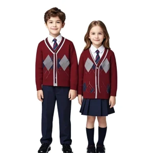 Customized Boys and Girls Children Uniform Long Sleeve Knit v Neck Knitted Cardigan Design School Uniform Sweaters
