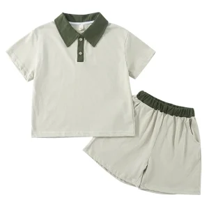 Customized Cotton Kids Sport Suit Two-piece Suits Short Sleeve Polo T-shirt and Shorts Boys Girls Casual Style Summer