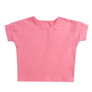 Customized Cotton Knit T Shirts for Kids Round Neck Logo Plain Color for Summer Polo for Girls