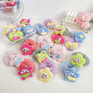 Customized Cute Cartoon Elastic Hair Ties for Kids Funny Fluffy Accessories with Sweet Style