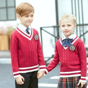 Customized Design School Uniform Sweater High School Cardigan Primary Plain Girl Boys Kids School Uniform Sweater