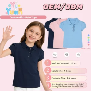 Customized Girls Solid Color Ruffle Polo Shirts 2 12 Years Kids School Uniform Tops Custom Children’s Polo Tees Girls Polo Shirt