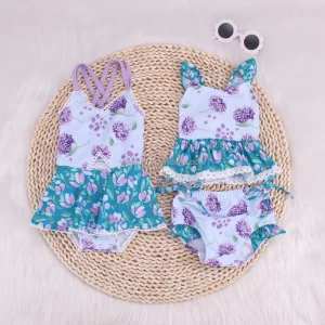 Customized Girls Two Piece Swimsuit Summer Beach Wear Lined Kids Girls Swimsuit