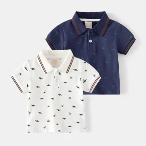 Customized Kids Clothing Summer Trendy Short Sleeve Kids Tshirt Cartoon Dinosaur Polo T Shirts for Boy 2 Years