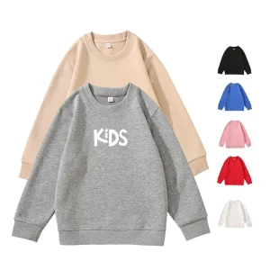 Customized OEM Cotton Heavyweight Youth and Kids’ Hoodie Embroidered Long Sleeved Round Neck Sweatshirt for Boys