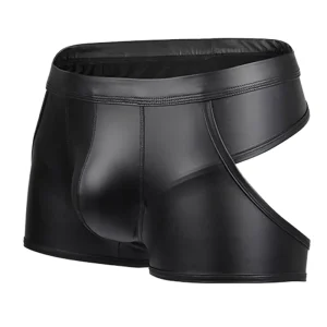 Customized Patent Leather Color Men’s Club Sexy Underwear Fashionable Plus Size Boys Men’s Boxer Knitted Fabric Waist Adults