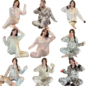 Customized Satin Silk 2-piece Set for Girls’ Sleepwear Pajama Plus Size Women’s Casual Sleepwear Women’s Pajama Set