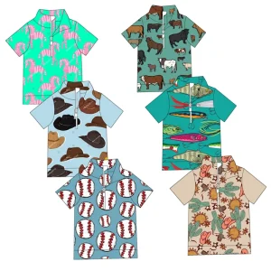 Customized Size Pattern Children Boys Polo Stand Collar Short Sleeve Summer Kids Zipper Top Clothing