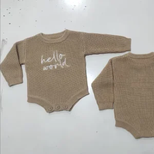 Customized Soft Comfortable Casual Knitted Baby Sweater 100% Cotton Newborn Romper Embroid Jumper Long Sleeve Solid Knit Clothes