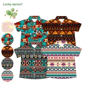 Customized Summer Printed Short Sleeved Boy Aztec Style T shirt Children Kids Custom Printing Kids Shirts