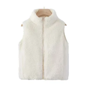 Customized White and Pink Sleeveless Girls’ Coral Fleece Vest Children’s Women’s Vests & Waistcoats