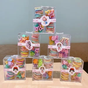 Cute Baby Girls Basic Thumb Scrunchies Hairpin Set Children’s High Elastic Does Not Hurt Hair Rubber Band Princess Head Rope