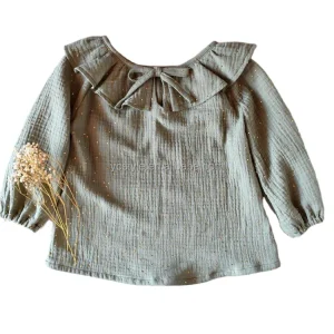 Cute Baby Kids Clothes Girls Top Ruffle O Neck Blouse Linen Smocked Designed Top